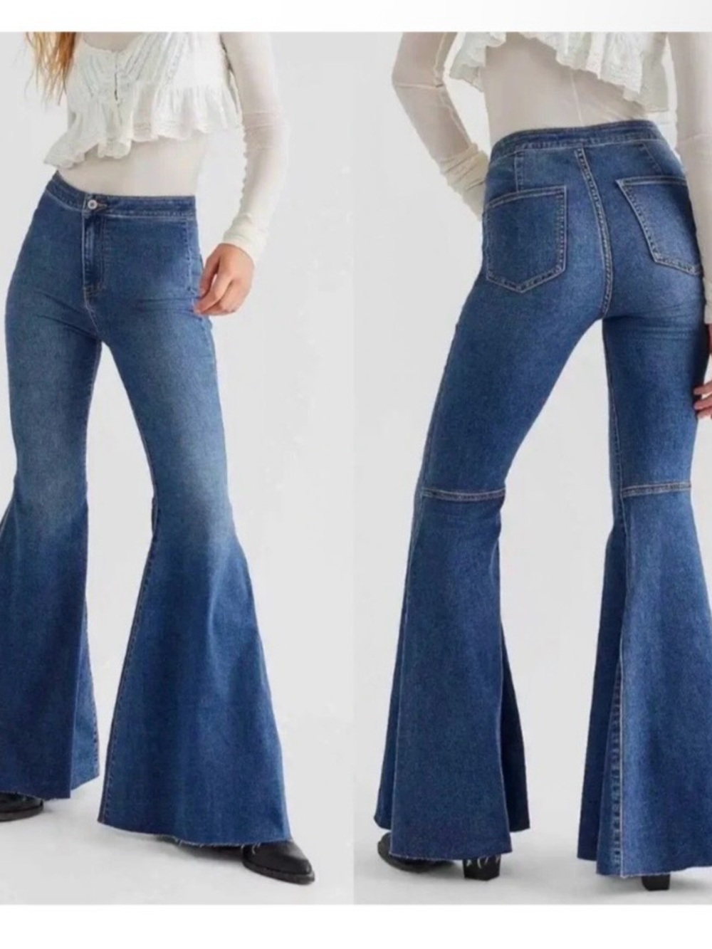 Free People We The Free Just Float On Flare Bell Bottoms Size 30x32.5 MSRP $128